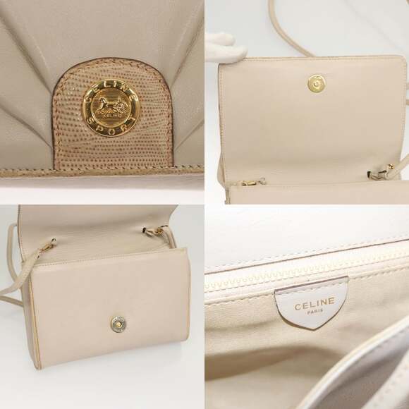 CELINE Shoulder Bag Leather Beige Gold - Picture 11 of 13